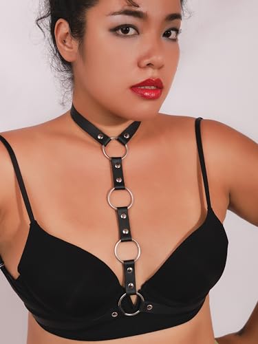 Sacina Black PU Leather Chest Harness, Leather Corset Gothic Punk Belt, Gothic Accessories, Punk Accessories3