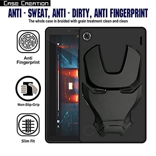 Image of COVERLY Official 3D Smooth Feel Avengers Logo Mask Soft Rugged Grip TPU Silicone Iron Man Engraved Cartoon Movie Engraved Silicone Rubber Matte Strong Back Cover for Lenovo Tab M7 -Black