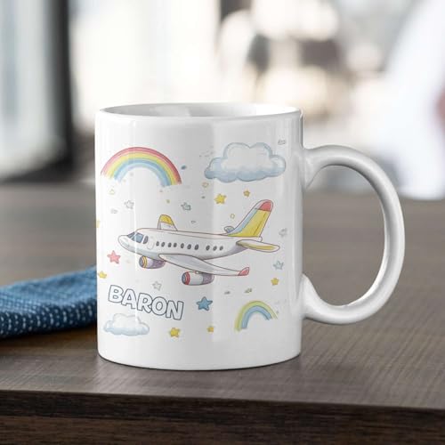 Taza personalizada de cerámica 11oz con avión y arcoíris miniatura 3