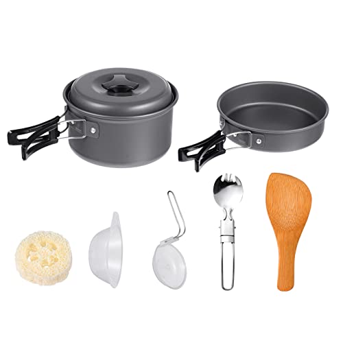 Mipcase Backpacking Cookware Set 2-Person Camping Pot and Pan Kit Portable Stove Outdoor Cooking Tools