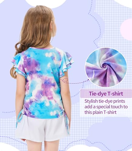 Girls Shirt Flutter Ruffle Short Sleeve Crewneck Summer Shirt Slim Colorful Casual Top4