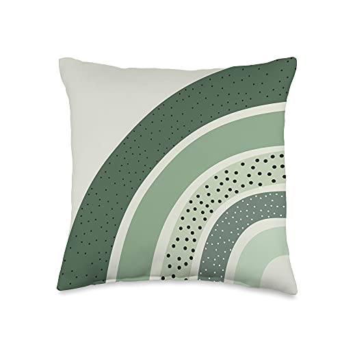 Image of Boho Sage Green Half Rainbow With Polka Dot Pattern Throw Pillow