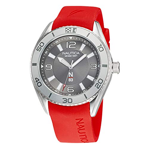 Nautica Men's Stainless Steel Quartz Silicone Strap, Red, 22 Casual