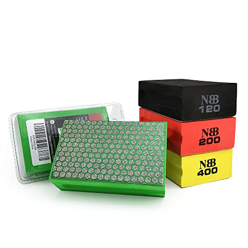 NBB Diamond Sanding/Polishing Pad Diamond Hand Buffing Pad Sanding Block with Foam Sponge Backing for Buffing/Grinding Sharp Edges and Plane of Granite Marble Stone Glass Ceramic(60/120/200/400#H)