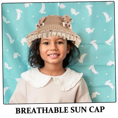 GALPADA Wide Brim Sun Hat with Bunny Ears Lightweight Breathable Outdoor Cap for Beach and Park Activities Stylish Lace Trim Sun Protection for Fits Coffee3