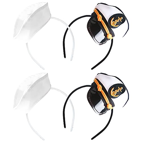 SGBETTER 4 Pieces Sailor Hat Headbands Captain Hat Headband White Sailors Navy Marine Hat Headbands for Halloween Yacht Cruise Line Theme Party Cosplay Costume Accessory