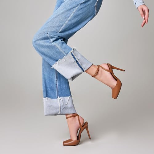 Womens Square Peep Toe Stiletto High Heels Ankle Strap Kitten Heels Sandals Backless Buckle Dress Party Fashion Shoes3