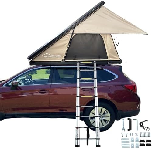 DANCHEL OUTDOOR Rooftop Tent Hardshell, 1-2 Person Waterproof Clamshell Aluminum Roof Top Tent with LED Strip Light for Truck SUV Car Camping Overland Gear