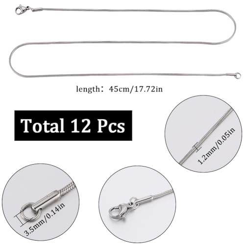 SUNNYCLUE 12pcs 18 Inch/ 0.45m 1mm Silver Snake Chain Necklaces Bulk Stainless Steel Necklace Making Chain Metal Lobster Claw Clasps Cable Chains for jewellery Making Supplies Women Adult Diy Craft - Image 2