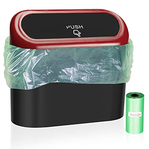 Wontolf Car Trash Can Bin with Lid Small Car Garbage Can Mini Vehicle Trash Bin w/ 30pcs Car Trash Bags Garbage Dustbin Organizer Container for Car Office Kitchen Bedroom Home