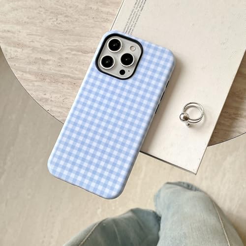 Reoomukk Magnetic Gingham Case for 16promax 6.9 inch [Compatible with MagSafe],Trendy Cute Checkered Chic Checkerboard Girly Hybrid 2 Layers Protective Cover for iPhone 16 Pro Max 6.9",Blue White by Reoomukk - Used condition - Image 4