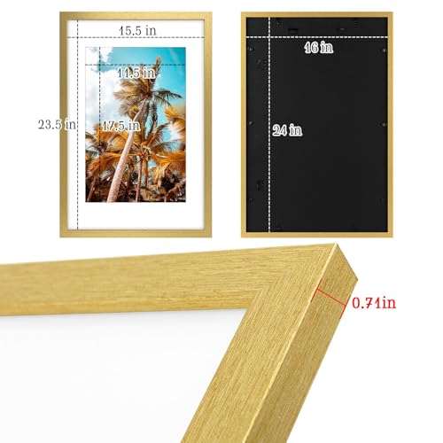 Image of Frametory, 16x24 Picture Frame with Mat for 12x18 Picture - High Definition Glass Wide Molding - Preinstalled Wall Mounting Hardware (Gold, 1 Pack)