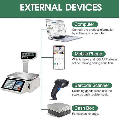 Digital Price Label Printing Scale with Pole Display, Electronic Price Cutting Scale for Commercial Use, Counting Scales with Built-in Label Printer for Market Trade