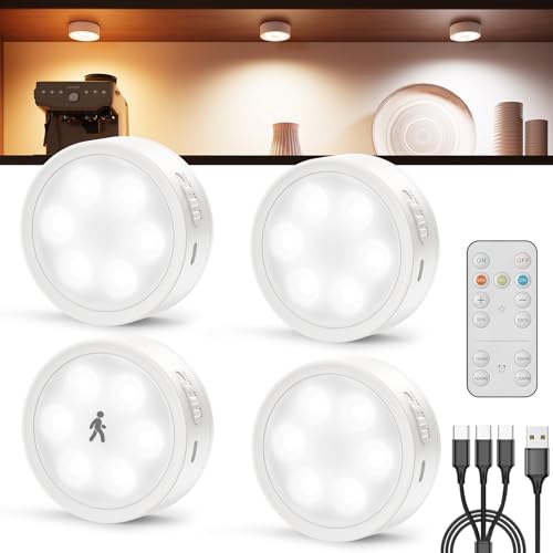 LED Spot Akku USB Aufladbar, 2400mAh Batteriebetrieben Kabellos Vitrinenbeleuchtung mit Fernbedienung Timer Magnetisch Unterbauleuchte Küche Ohne Kabel Rund Dimmbar Spotlight für Schrank Regal Vitrine