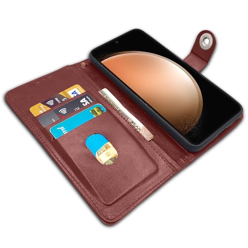 Image of Pikkme Samsung Galaxy S23 FE 5G Flip Cover Leather Finish | Wallet Stand and Shock Proof | Inside TPU with Card Pockets | Complete Protection Button Flip Case (Brown)