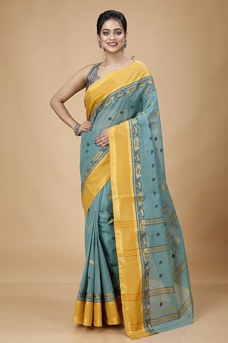 Image of Women's Traditional Bengal Tant Pure Cotton Design Border & Butta Tant Saree Without Blouse Piece