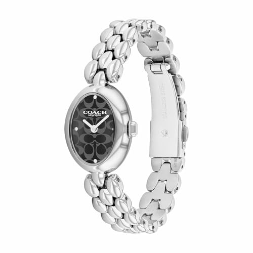 Image of Coach Sammy Qtz Basic Black Oval Dial Women's Watch|Stainless Steel Material|Silver Color Band - 14504420