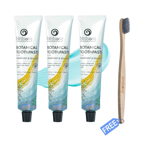 Image of Birdsong Herbal Botanical Toothpaste | Nano Hydroxyapatite | Fluoride Free SLS Free | Natural Remineralization and Teeth Whitening, Prevent Tooth Decay, Repair Enamel, Sensitive Teeth & Gum Care (300g)