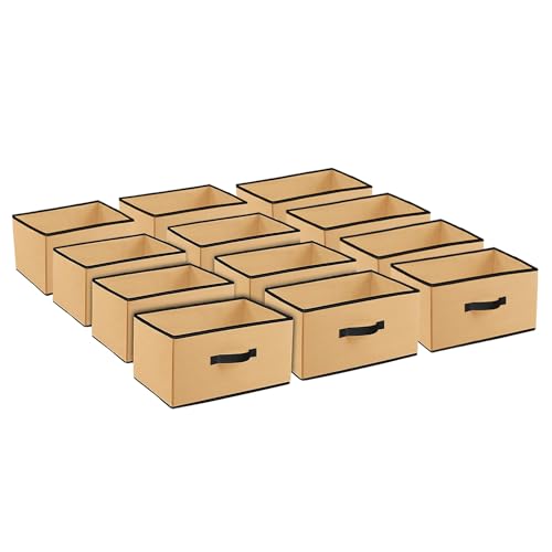 Image of Kuber Industries (Set of 12) Foldable Organisers Storage Box for Clothes | Dress Organizer & Cubbies Storage Cubes for Innerwear | Undergarments | Socks | Jeans | Books Arranging Utility Box (Brown)