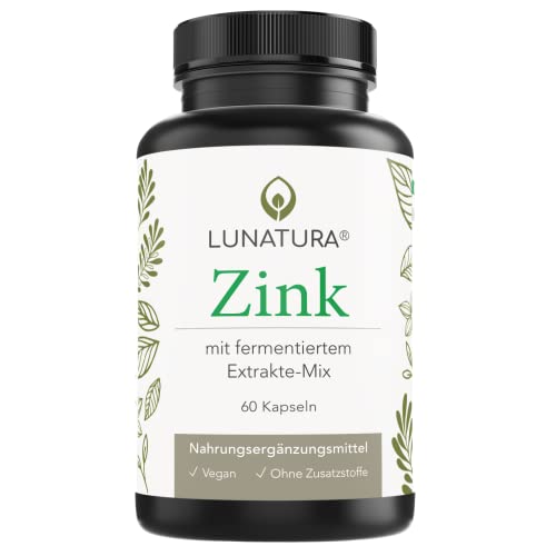 Lunatura Zink mit fermentiertem Extrakte-Mix I 60 Kapseln hochdosiert I 15mg Zink pro Tagesdosis I mit je 50 mg Fibriotics™ & Berriotics™ I Natürlich Vegan & frei von Zusätzen I aus Zinkgluconat Cover