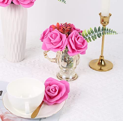 Image of VRB Dec 24 pcs Rose Artificial Flowers for Decoration,Artificial Flower,Flower for Hair Styling,Flower for Pooja, for Home Decor,Diwali. (24pcs - Dark Pink Big Foam Rose)
