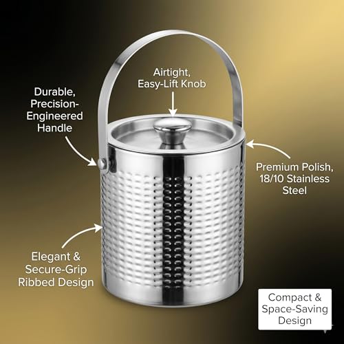 Image of FINALITY Stainless Steel Double Walled Insulated Ice Bucket (Silver Grooved)