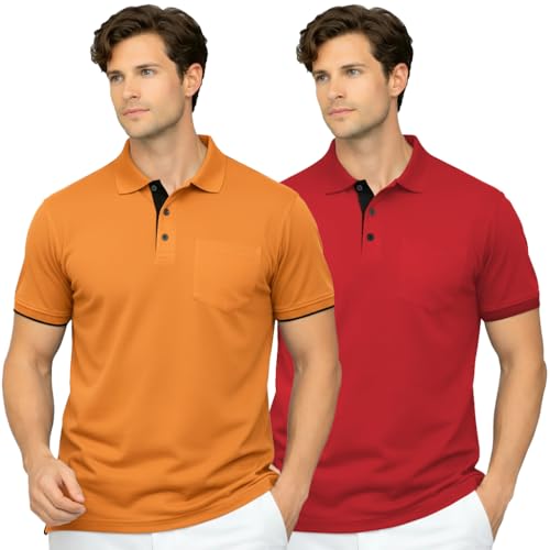 Image of Men's Premium Cotton Pique Polo T-Shirt, Classic Fit Short Sleeve Casual Summer Shirt, Soft & Breathable Fashion Polo