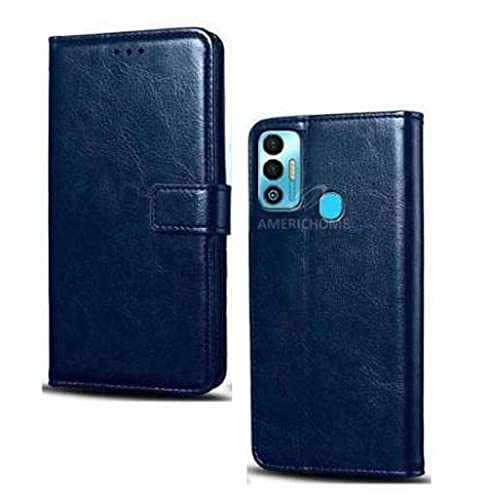 Image of Inside Rubber TPU with Card Pockets Magnetic Closure Protection Compatible with Tecno Spark 7T, Tecno Spark 7 (Blue)