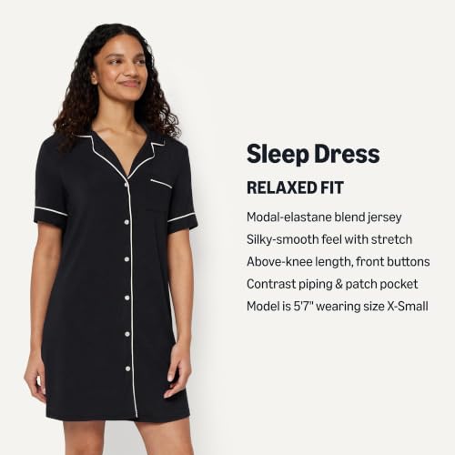 Image of Amazon Essentials Women's Modal-Blend Nightgown, Short Sleeve Button-Down