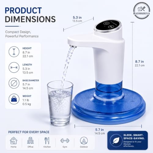Image of Automatic Water Dispenser Pump with 600ml Quantitative Control | Rechargeable Battery, Wireless Smart Touch Water Bottle Pump for 20 Litre Can, Home, Office, Kitchen (White) - 600 ML
