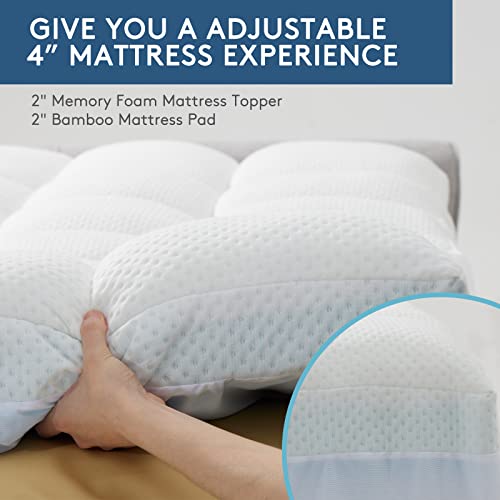 HYLEORY-Dual-Layer-4-Inch-Memory-Foam-Mattress-Topper-Queen-Size-Breathable-Medium-Support-2-Inch-Cooling-Gel-Memory-Foam-2-Inch-Bamboo-Pillow-Top-Mattress-Pad-Cover-for-Back-Pain