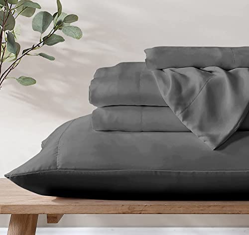 Image of Bamboo Pillow Pair 2 PC Set Organic, Natural, Softest, 400 Thread Count Cooling Like Silk (King, Charcoal Grey)