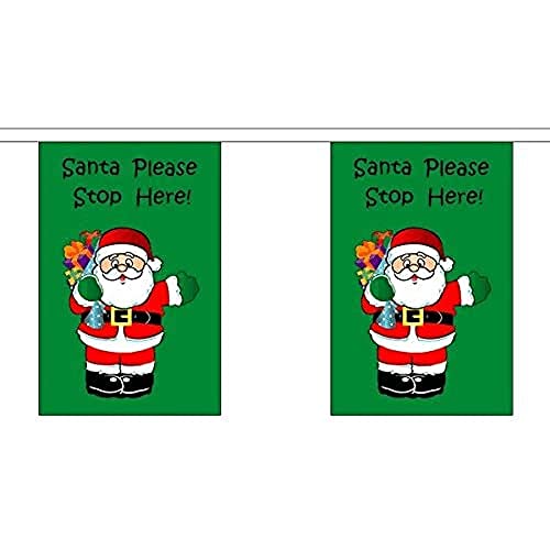 Image of AZ FLAG Santa Stop Here 9 meters BUNTING Flag 30 flags 9'' x 6'' - Merry Christmas STRING flags 15 x 21 cm