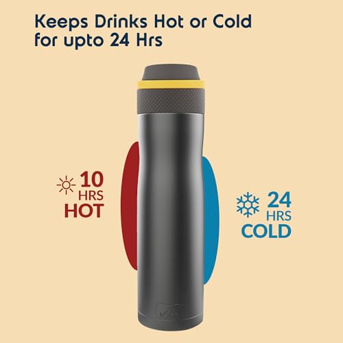 Image of Headway by rabitat Oslo Insulated Water Bottle 750 ml with Infuser | Hot 12 Hrs & Cold 24 Hrs | Triple Layer Vacuum Steel Flask | Leak-Proof, ISI Certified | 2-Year Warranty | Steller Grey