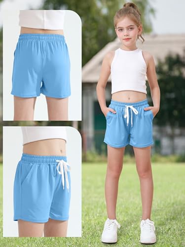 Poroka 6 Pack Girls Dry-fit Running Shorts Active Performance Short Summer Sports Shorts with Drawstring Pocket for Kids4