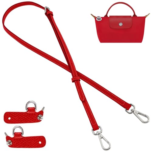 Image of Bag Leather Strap Replacement Adjustable Crossbody Shoulder Straps for XS MINI Pouch, No Damage Conversion Kits Accessories (MINI-Brilliant Red-Silver)