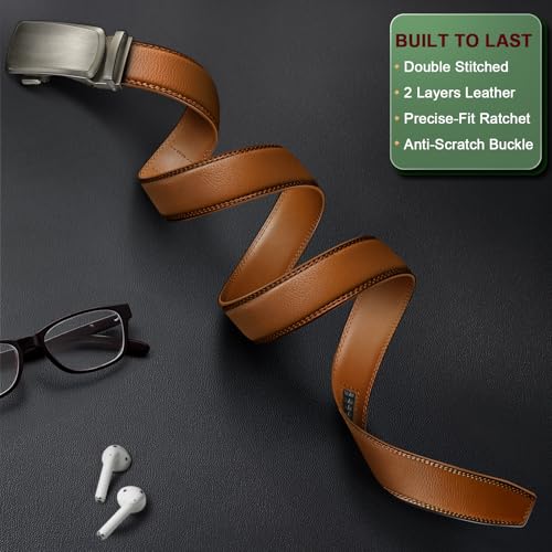 Image of KEMISANT Belt Men, Sliding Ratchet Belt Genuine Leather For Gift Mens Dress Pants Oxfords,Size Adjustable