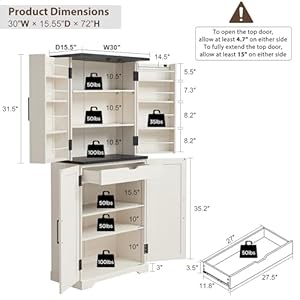 72" Tall Kitchen Pantry, Farmhouse Storage Cabinet with Barn Doors, Organizer, Drawer and Adjustable Shelves, Rustic Wood Cupboard for Kitchen, Dining Room, Bathroom, Off White 72 Tall Kitchen Pantry Farmhouse Storage Cabinet with Barn Doors Organizer Drawer and Adjustable Shelves Rustic Wood Cupboard for Kitchen Dining Room Bathroom Off White