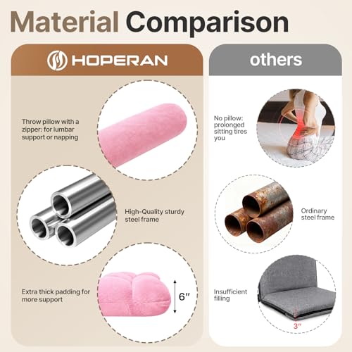 Image of HOPERAN Floor Chair with Back Support, 6-Poistion Adjustable Floor Gaming Chair for Adults, Padded Reclining Floor Chair, Folding Floor Chairs for Meditation, Sleeping, Reading, Gaming, Pink