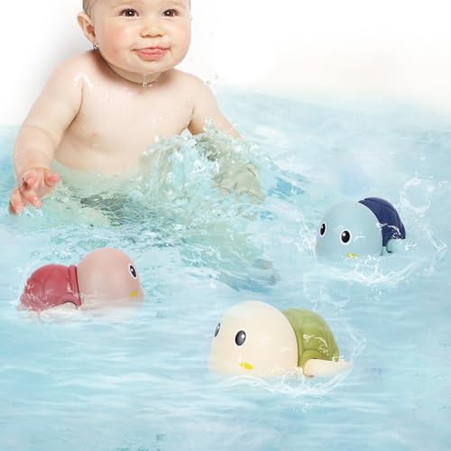 Image of Bath Toys, 3 Pack Cute Swimming Turtle Bath Toys for Toddlers Boy Girls 1 2 3 4 Year Old, Floating Wind-up Bathtub Toys Gifts for Baby Pool Toys Toddler 1-3