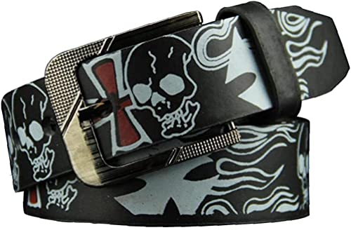 AIBEARTY Punk Skull Skeleton Pattern Pin Buckle Belt Gothic Casual Pu Leather Waistband for Women Men