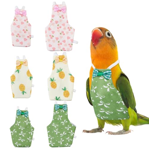 SUPERFINDINGS 6 piezas de pañales reutilizables para pájaros, babero para loros con impermeable lavable, traje de orina bonito en verde, rosa y amarillo, ropa para cacatúas con cuerda elástica para