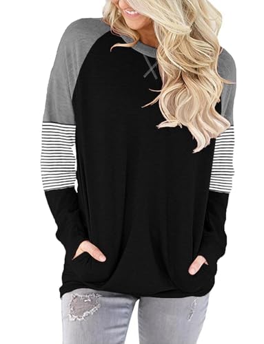 ONLYSHE Womens Crewneck Sweatshirt Casual Loose Fitting Tops Long Sleeve T Shirt