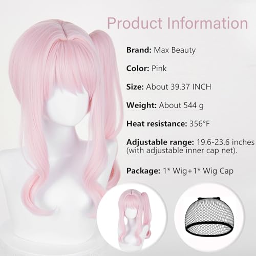 Image of LABEAUTE Pink Ponytail Cosplay Wig Anime Twin Tails Wig Heat Resistant Synthetic Hair with Wig Cap for Halloween Costume Comic Con Party Women Girls