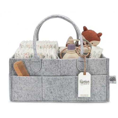Image of Parker Baby Co. Diaper Caddy - Nursery Storage Bin and Car Organizer for Diapers and Baby Wipes - Gray, Large