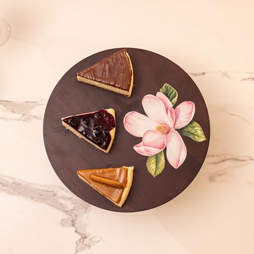 Image of Ireka Home Sakura Cake Stand, Acacia Wood - Round Cake & Pizza Stand, Dessert Platter for Dining Table, Cupcake & Pastry Display Stand, Cake Cutting Holder