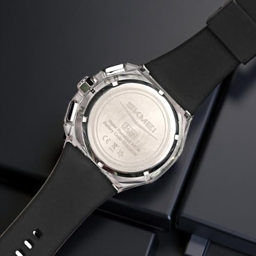 Image of SKMEI Stylish Analog Quartz Watch for Men - Trendy Transparent Case, 30M Water-Resistant, Durable Silicone Band, Lightweight Wristwatch with Date Display & Stopwatch-2426