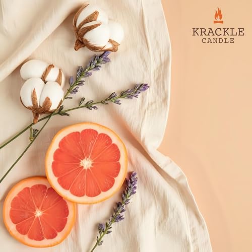 Image of Krackle Candle | Chillax | 16 oz Scented Candle with Natural Crackling Wooden Wick | Poured in the USA | Sea Cotton, Grapefruit & Lavender Fragrance