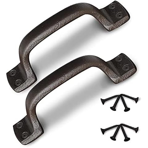 Keponbee Cast Iron Door Pull Handle Barn Door Handles Traditional Dark Brown Heavy Duty Door Handles for Garden Shed Wooden Gates Kitchen Cupboard Wardrobe Cover
