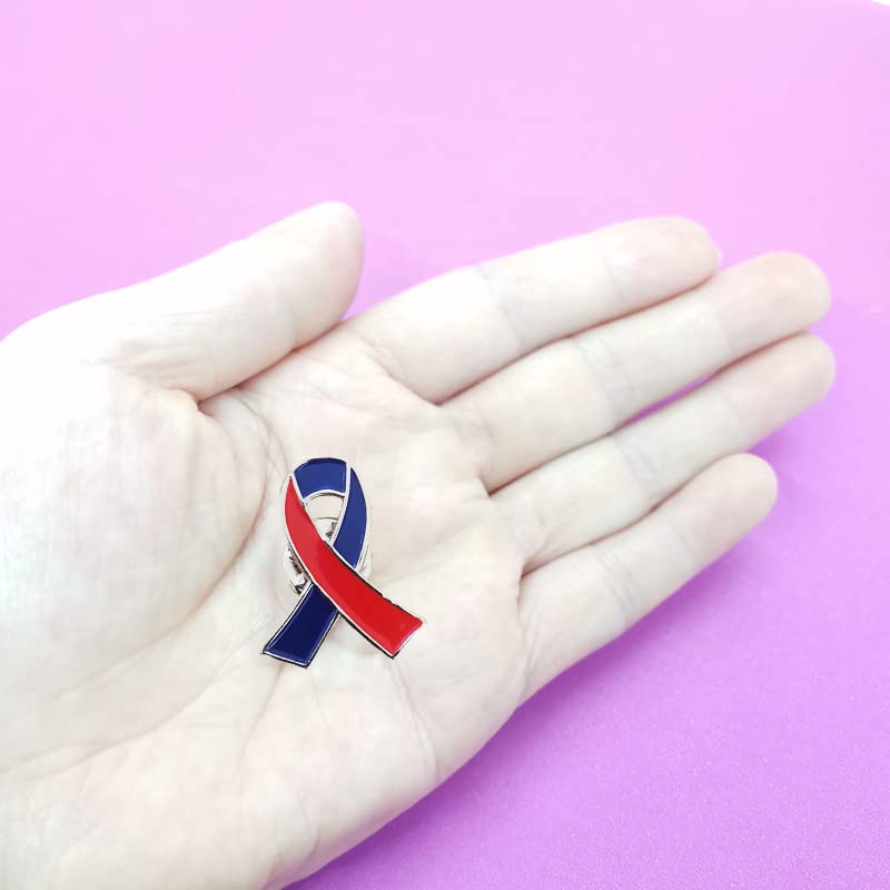 Image of Red & Blue Awareness Ribbon pin 20pcs Congenital Heart Diseases Awareness Brooch Hope Enamel Lapel Pins